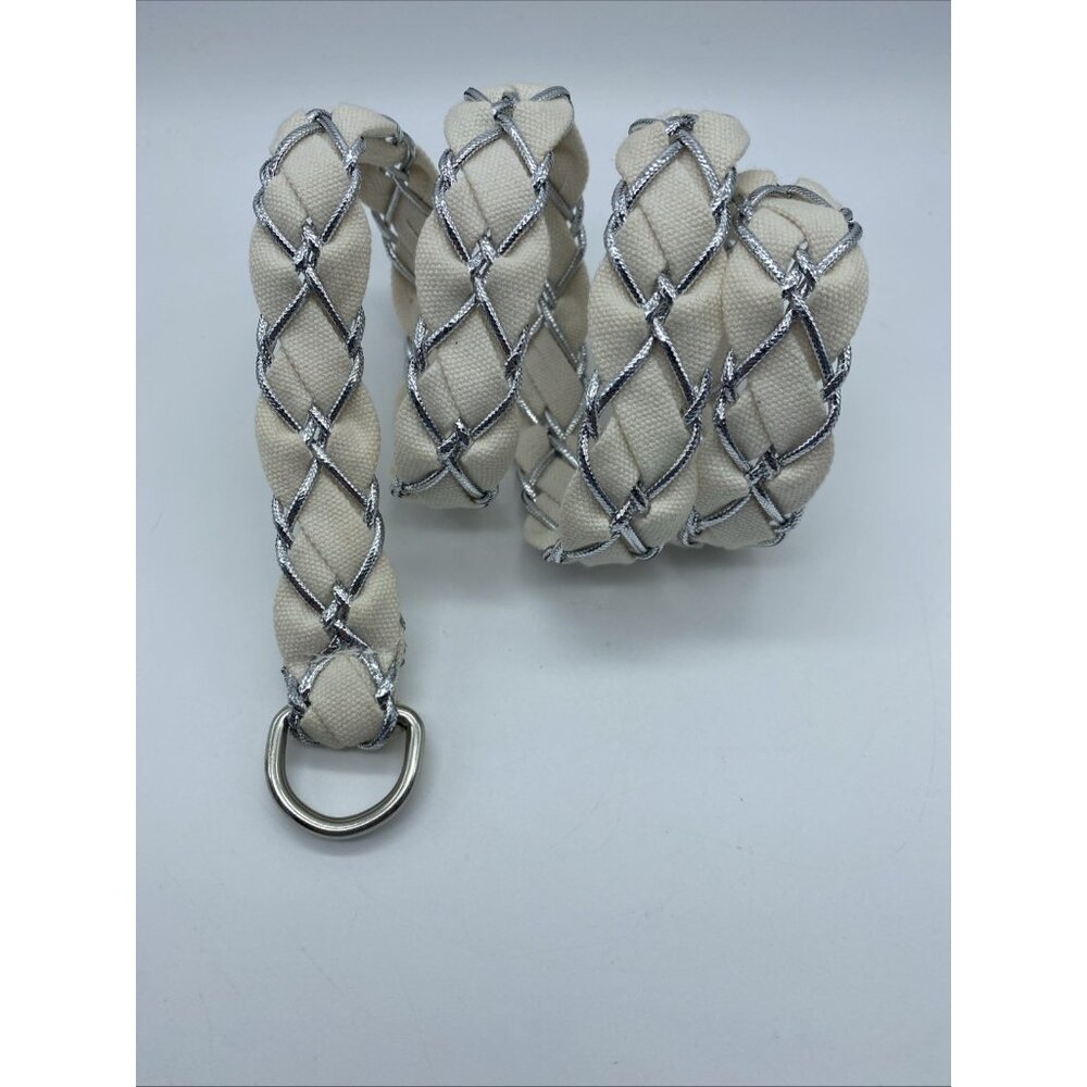 Unbranded White D-Ring Belt w/ Gray Weave – Women’s Size 12 – 42" Length - Picture 3 of 11